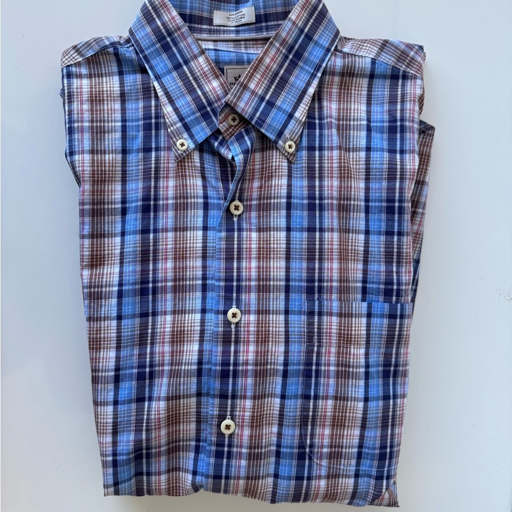 Men's Blue and Brown Plaid Shirt
